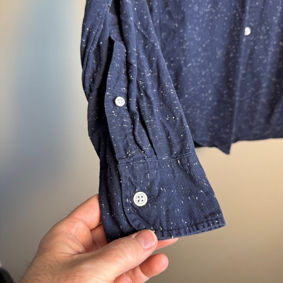 J. Crew Factory Men's M Slim Marled Cotton Button Down Shirt Navy Preppy Office - Picture 3 of 14